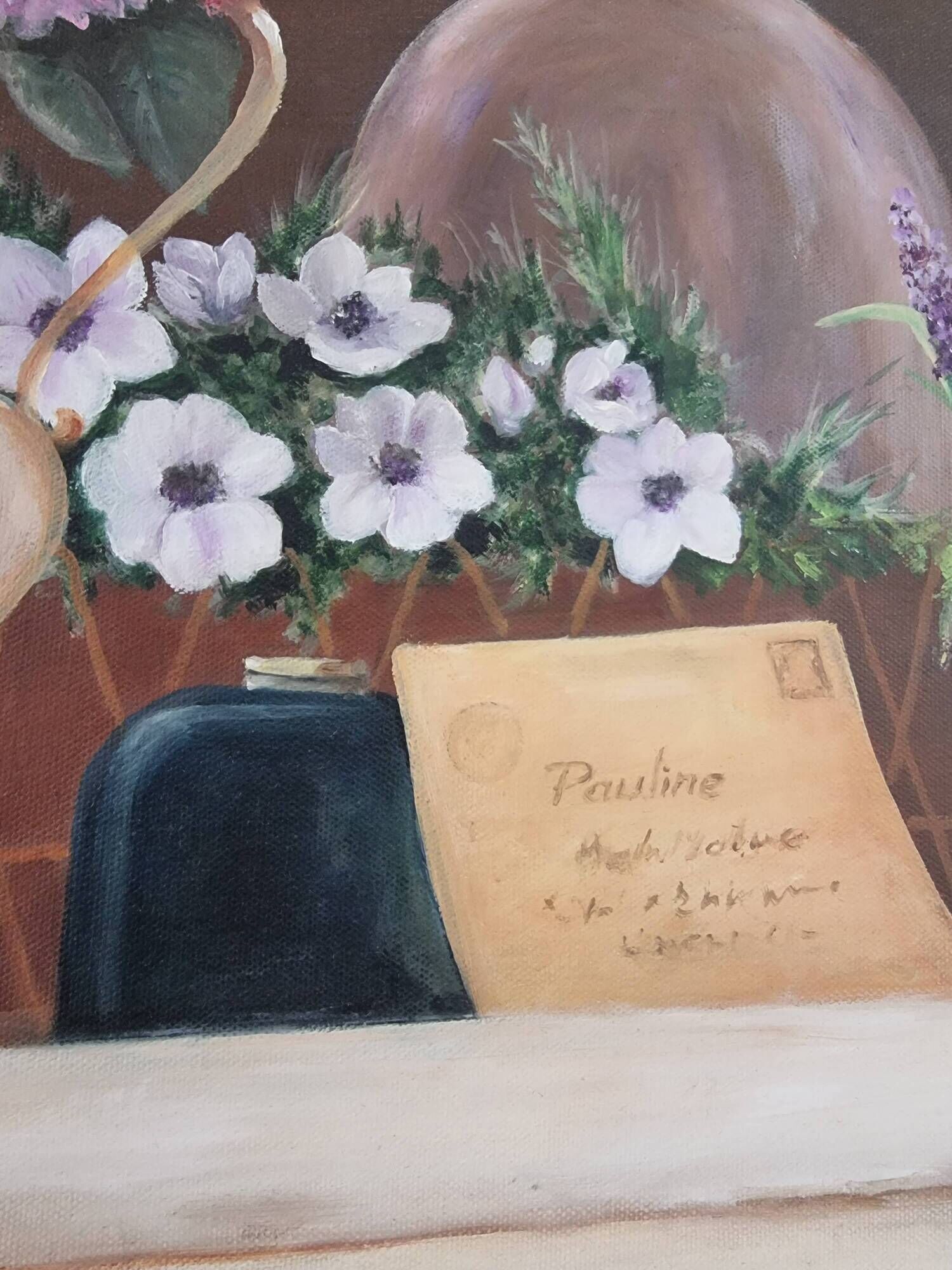 Oil painting on canvas flower and pot 100 x 50 cm