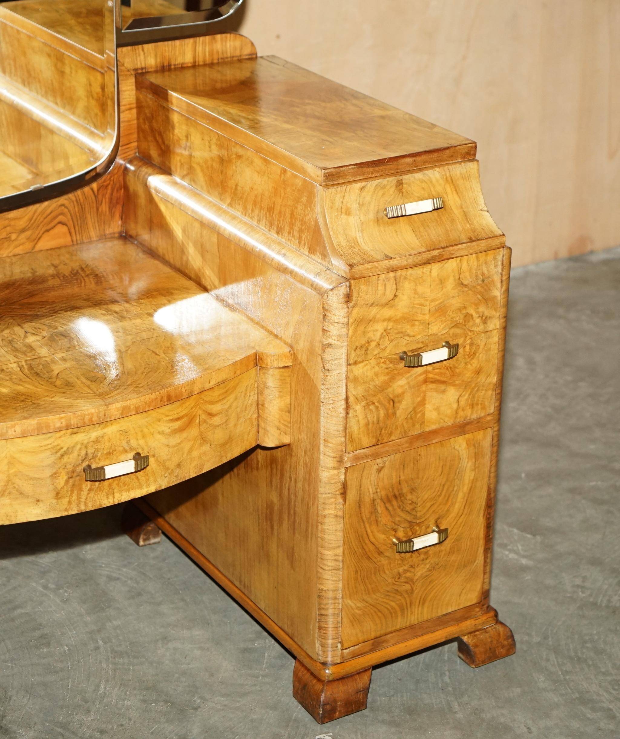 Art Deco dressing table circa 1930 in satin walnut with mirror.