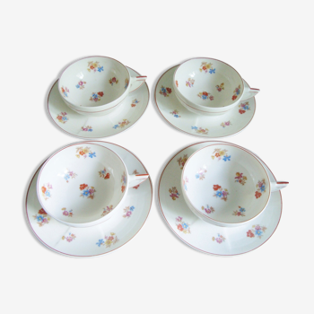 Lot de 4 tasses et soucoupes en porcelaine de Limoges Chapus et Fils