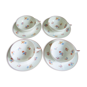 Set of 4 cups and saucers in Limoges Porcelain Chapus et Fils