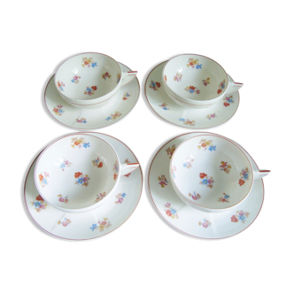 Lot de 4 tasses et soucoupes en porcelaine de Limoges Chapus et Fils