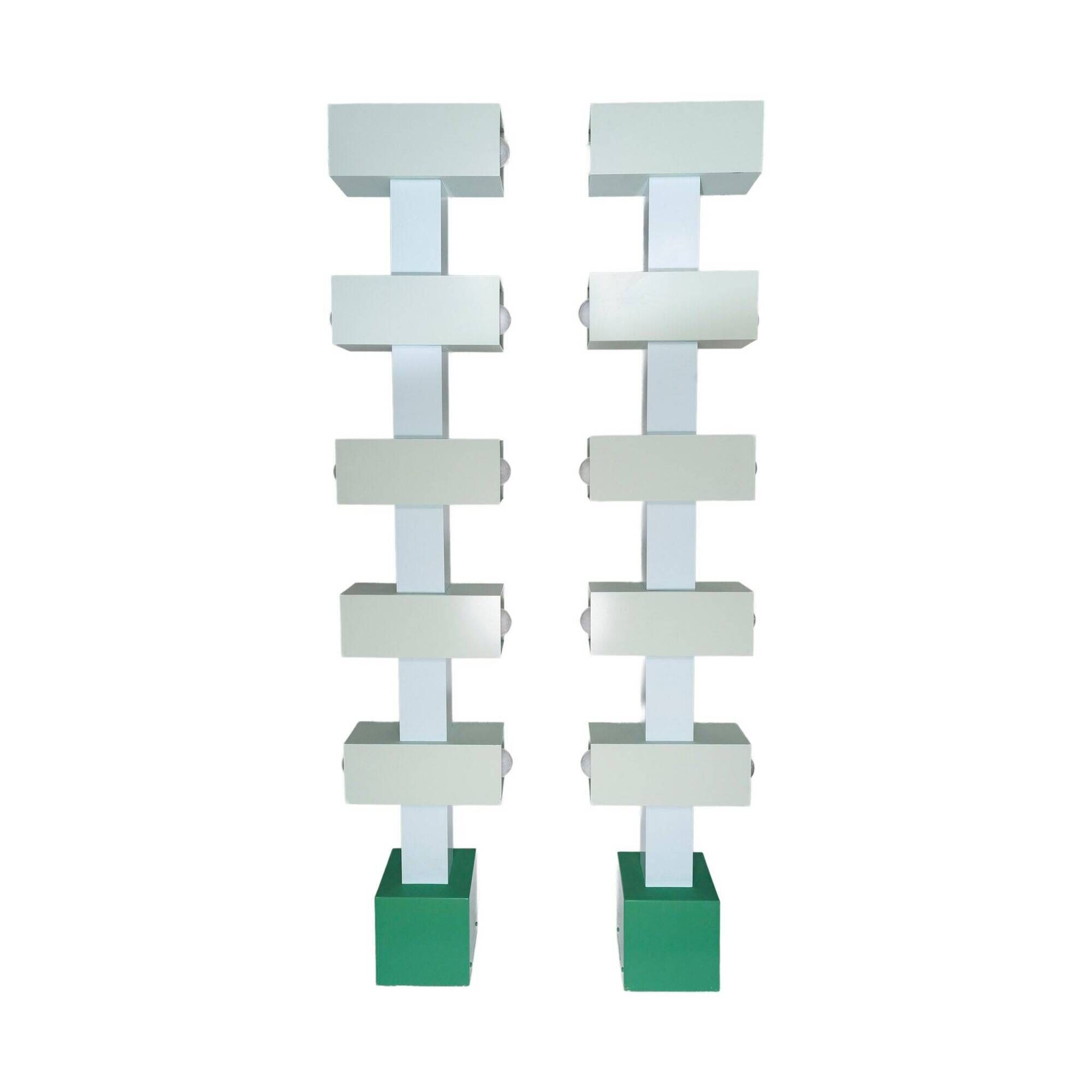 Pair of illuminated totems in lacquered steel, Italy, 1990