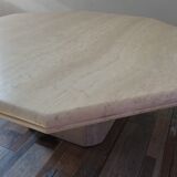 Octagonal coffee table in travertine