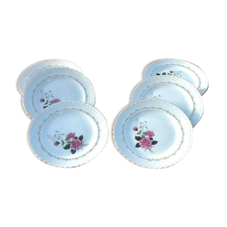 Suite of 6 flat plates Floral decoration Faience L' Amandinoise N° 9013