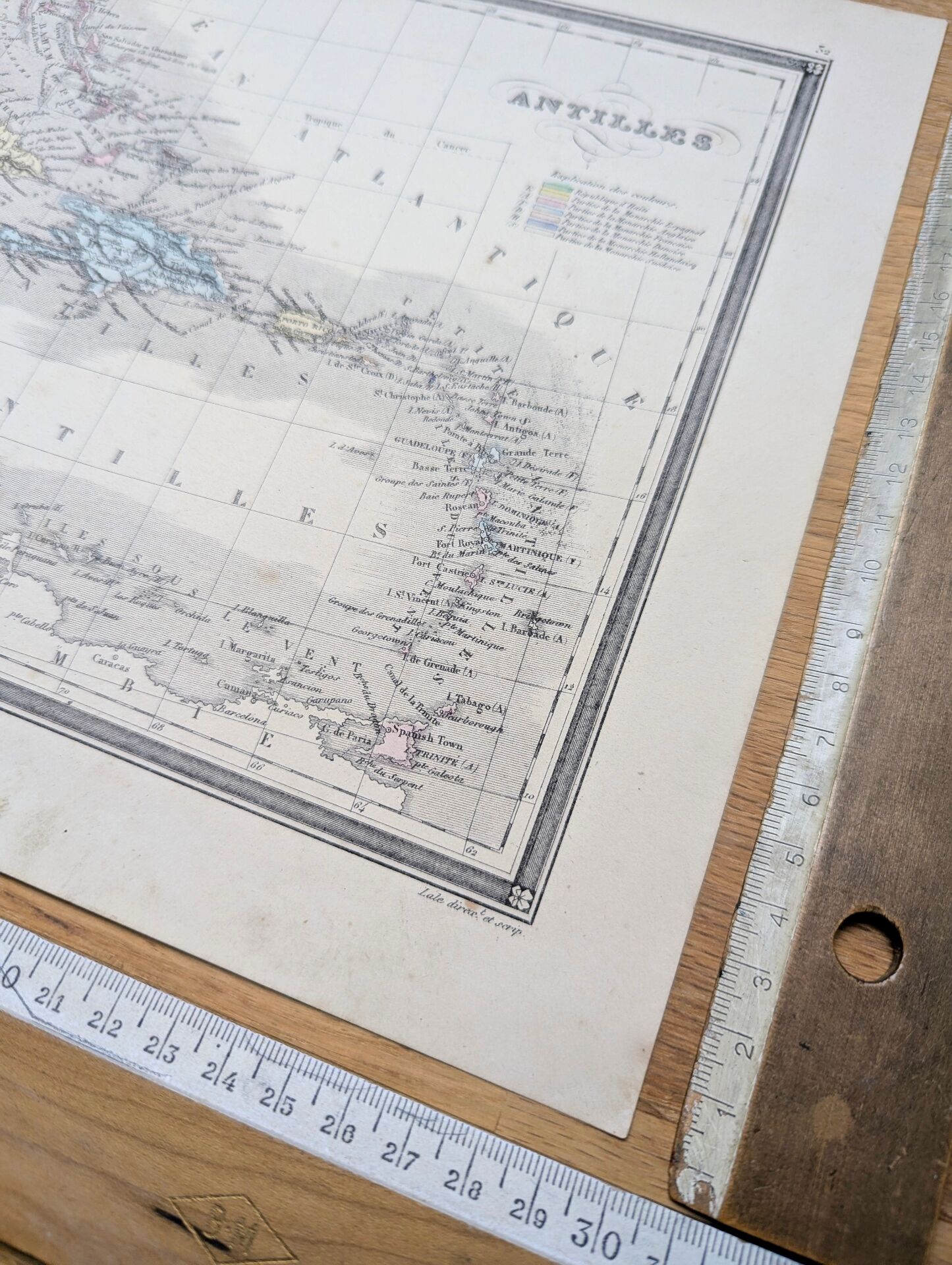 The Antilles, old map, printed in 1852.