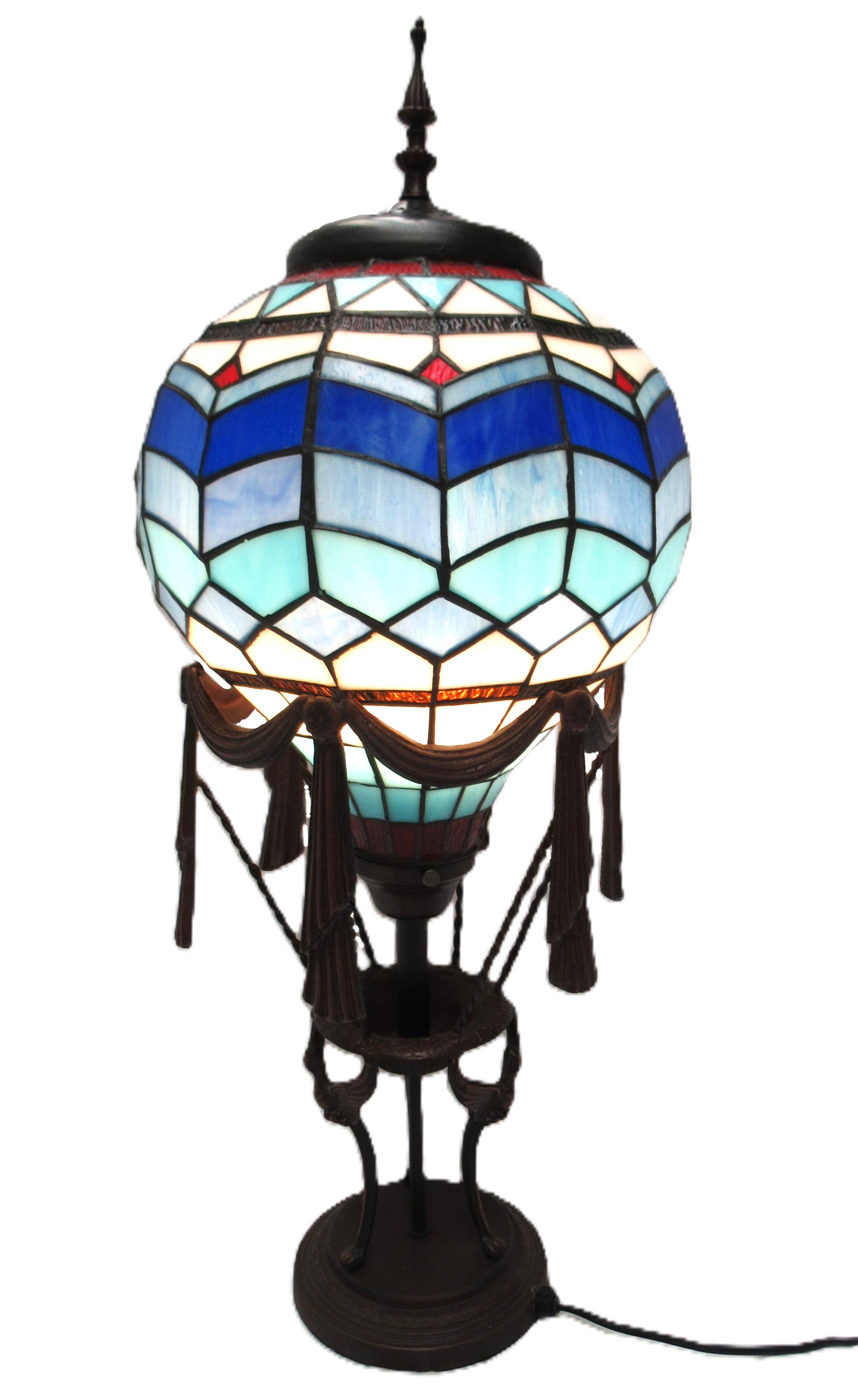 Lampe montgolfière de table en vitrail façon Tiffany