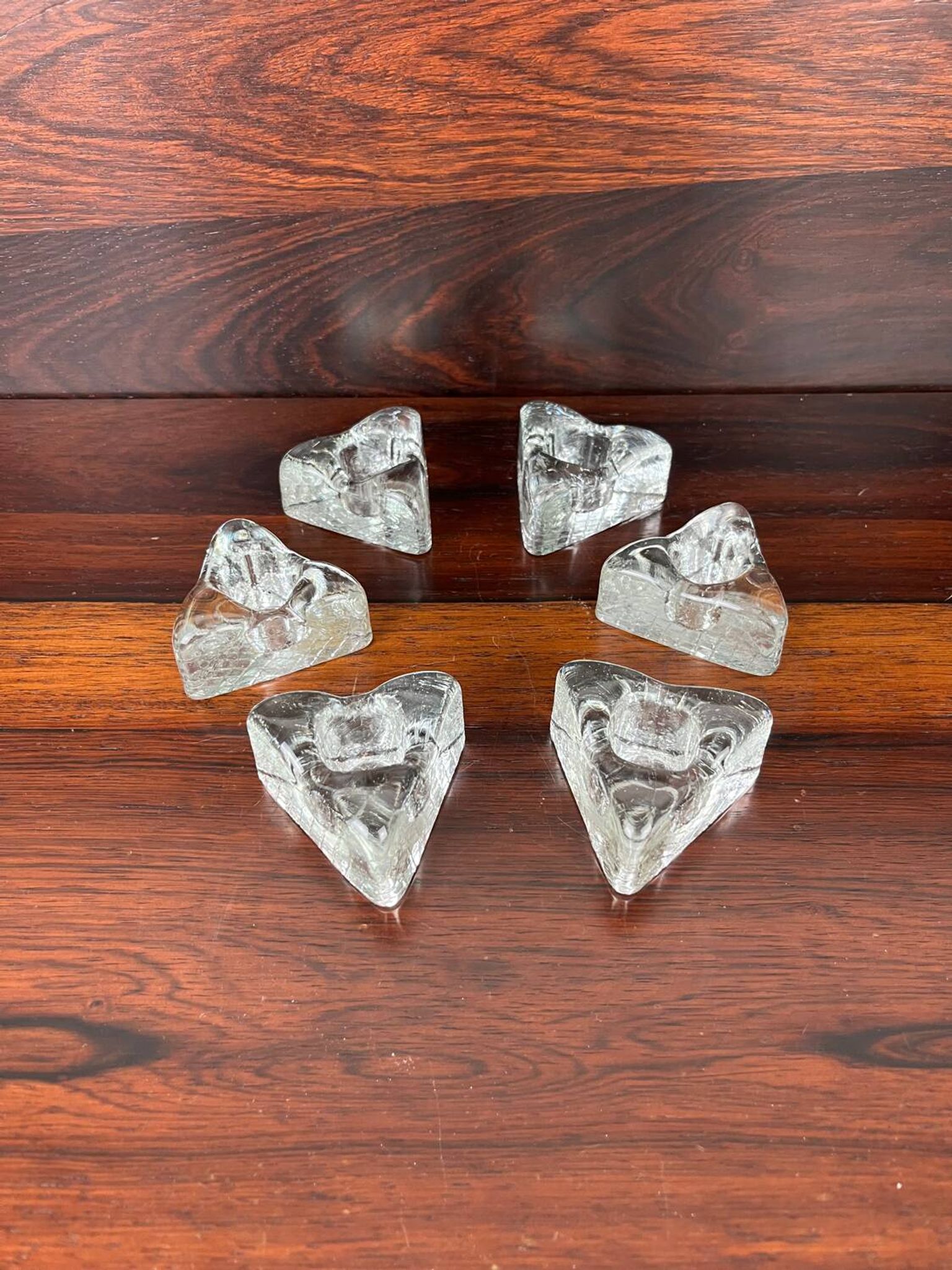 6 ice cube candle holders, molded glass