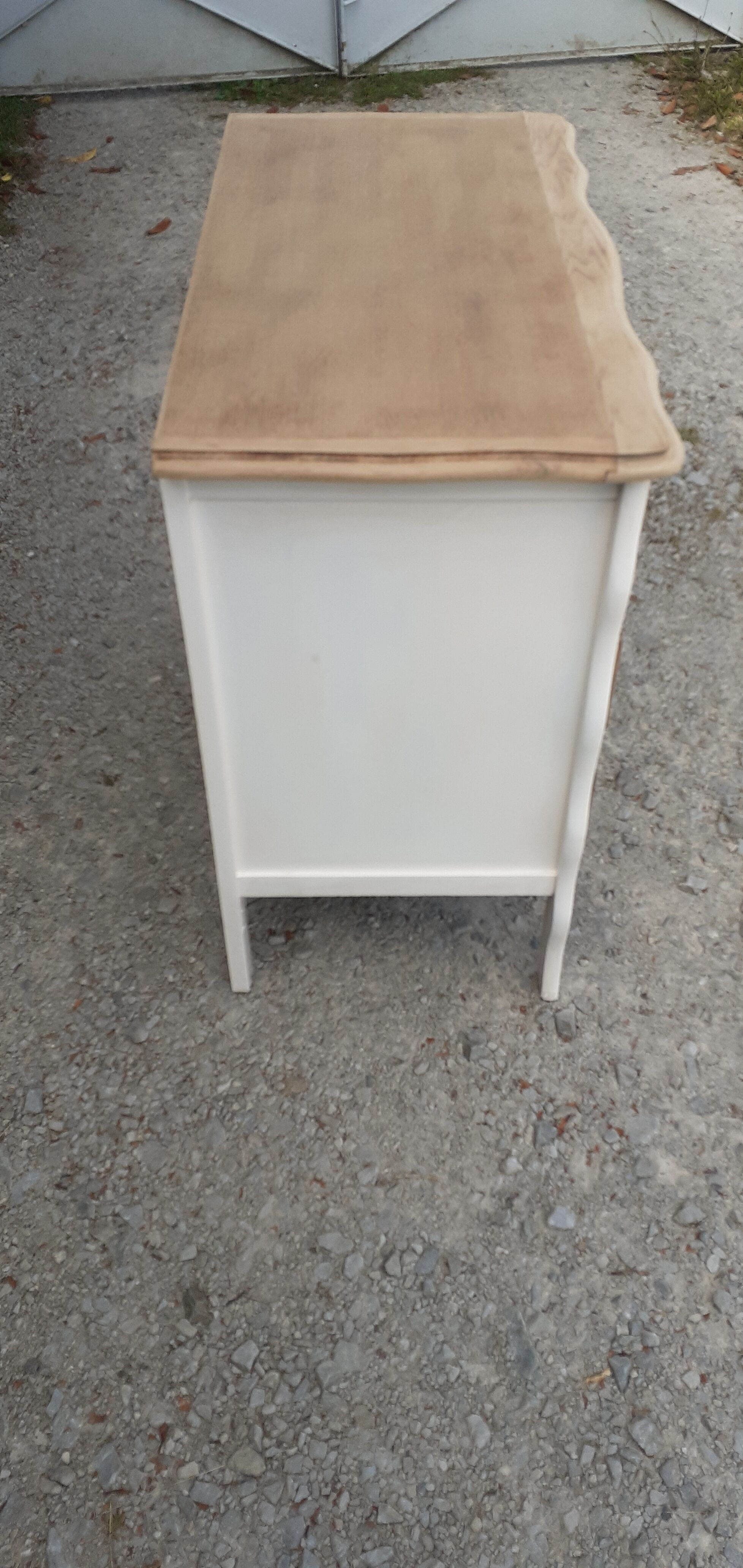 Chest of drawers 3 drawers louis XV style white and raw wood