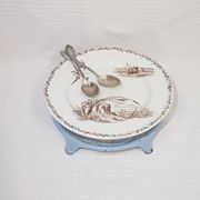 Dish in Earthenware of Creil and Montereau model Marine, iron earth, compotier