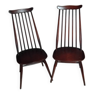 Pair of Ercol Goldsmith Scandinavian chairs from the 1960s.