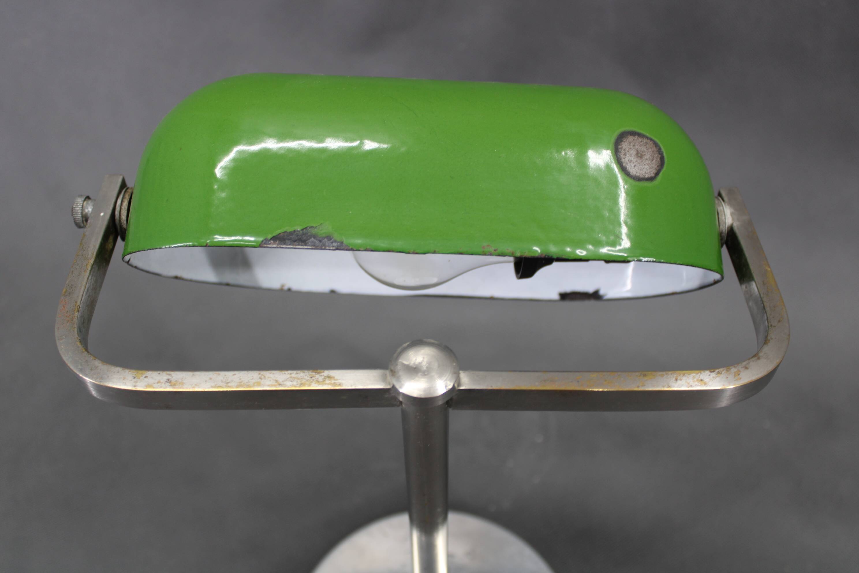 1940s Art Deco Nickel Banker Table Lamp, Czechoslovakia