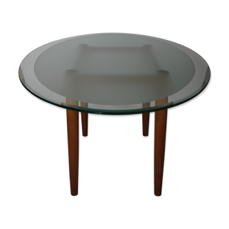 80s oval table made of wood and bevelled glass
