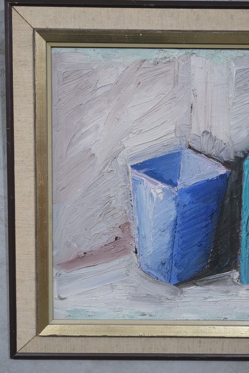 Nature morte scandinave à l’huile, Viktor Rasmussen (1922-2004), années 1970, huile sur toile