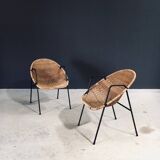 Mid-Century Modern Rattan Armchairs, France, 1950s, Set of 2