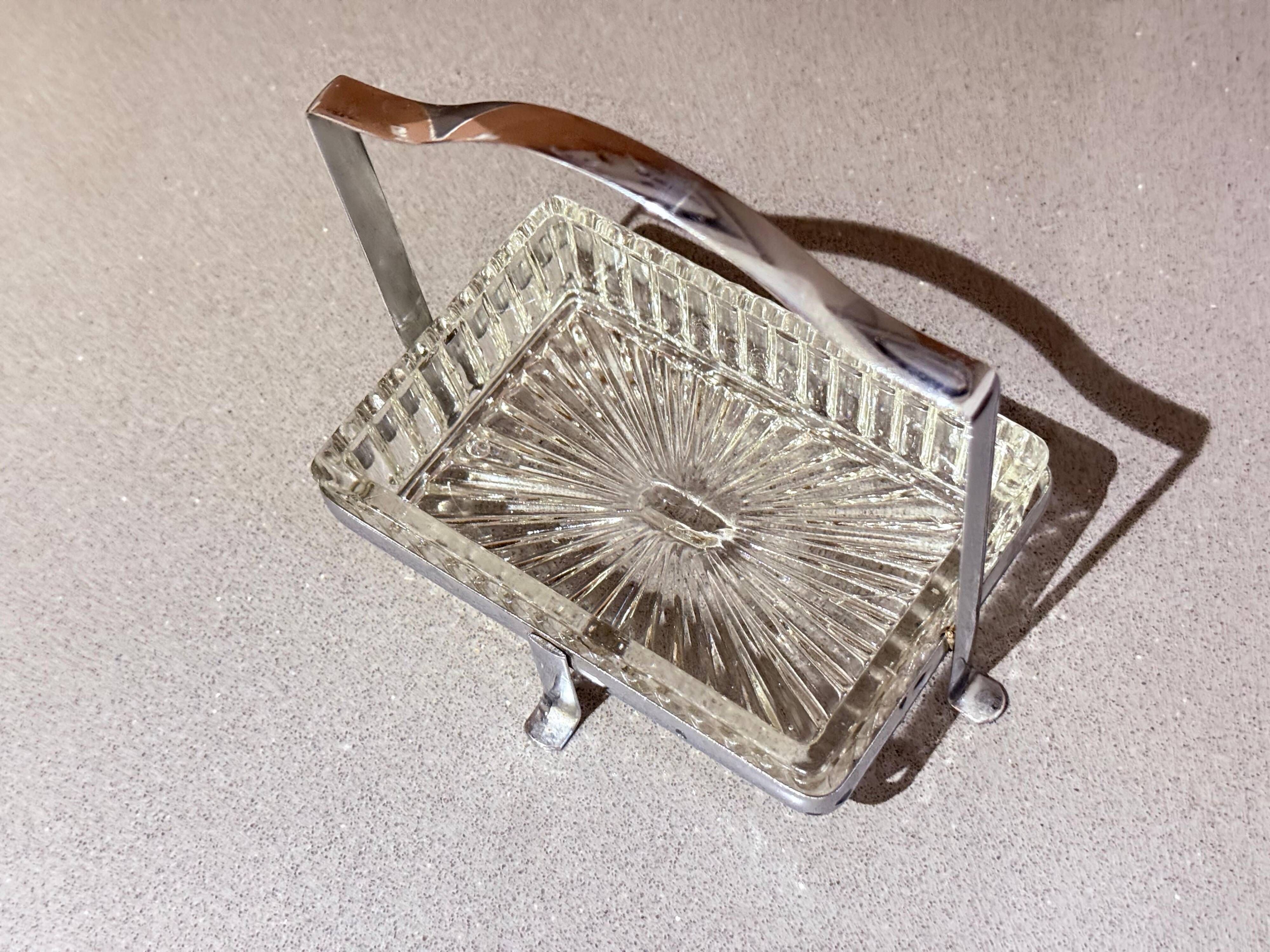 Antique Butter Dish & Knife, Silver Crystal Butter Dish Decorative Table Ware