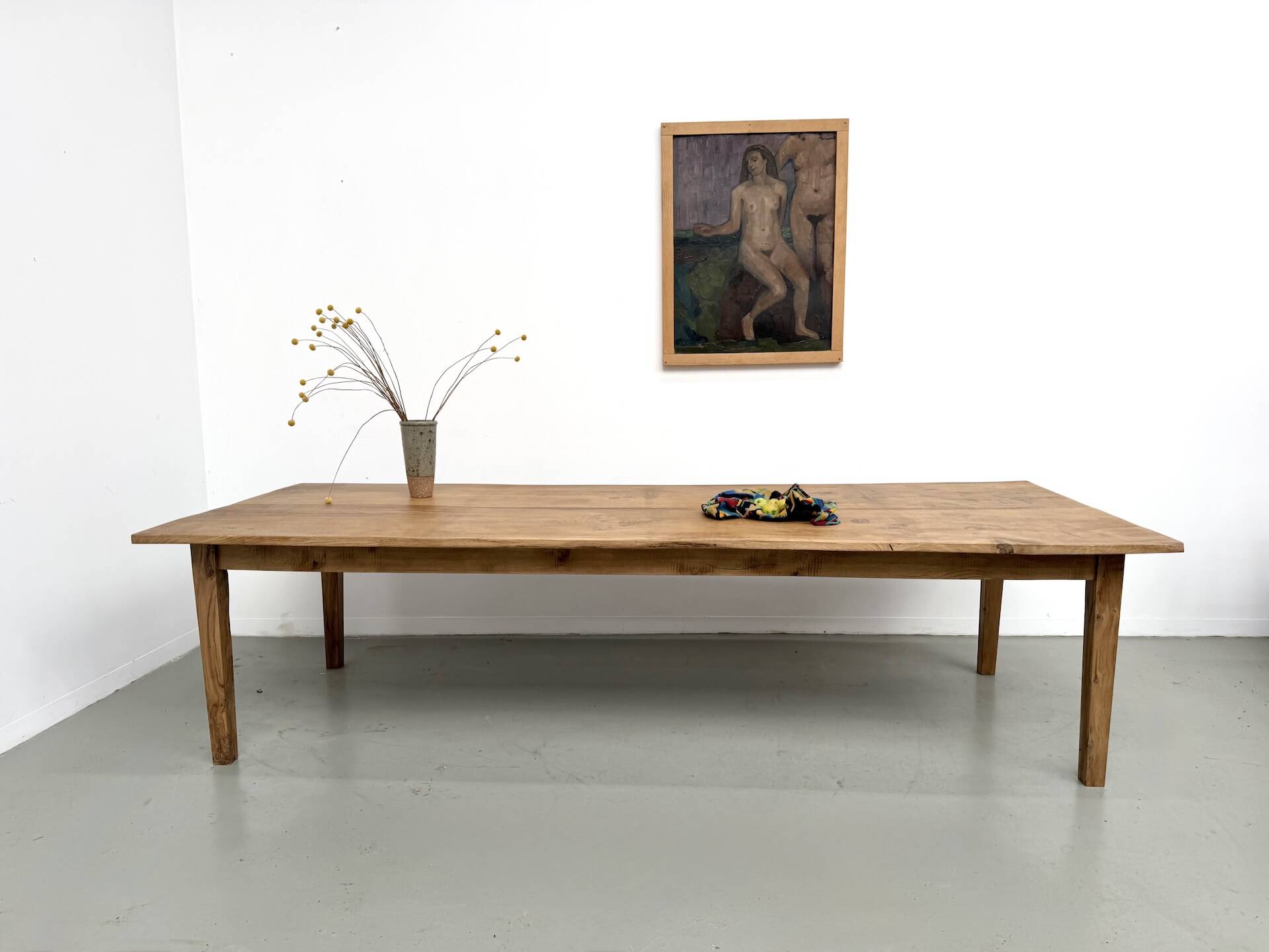 Very large farmhouse table in solid oak, 1950s – L300 cm