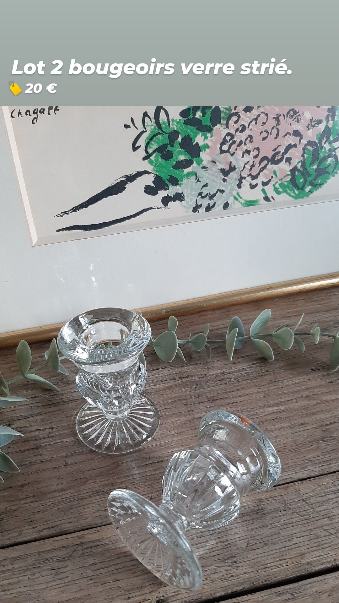 Lot 2 Vintage striated glass candlesticks