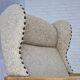 1970s, Danish highback armchair, furniture wool, solid oak wood.