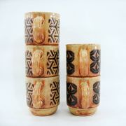 5 beige and fawn stoneware mugs - brown geometric decor - made in England - vintage 70s