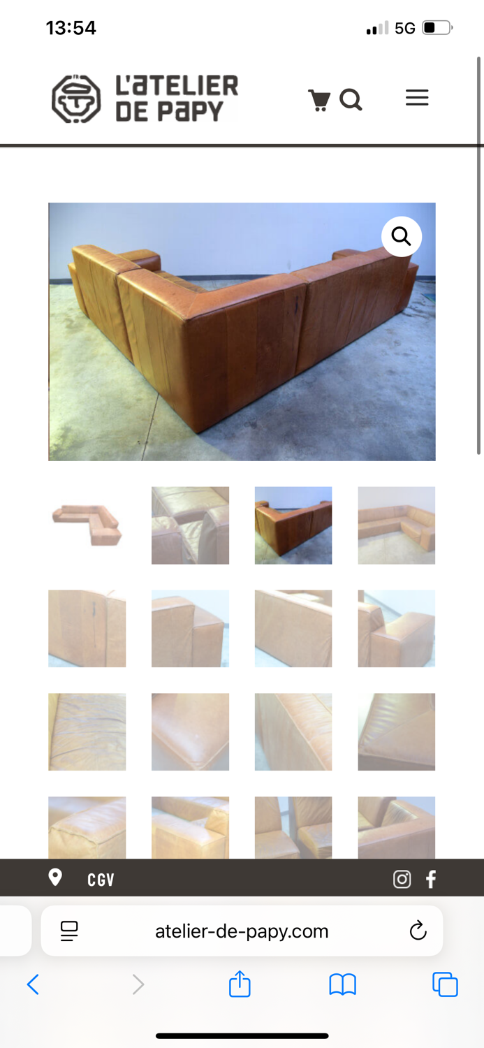 XXL Vintage patinated leather corner sofa 1980