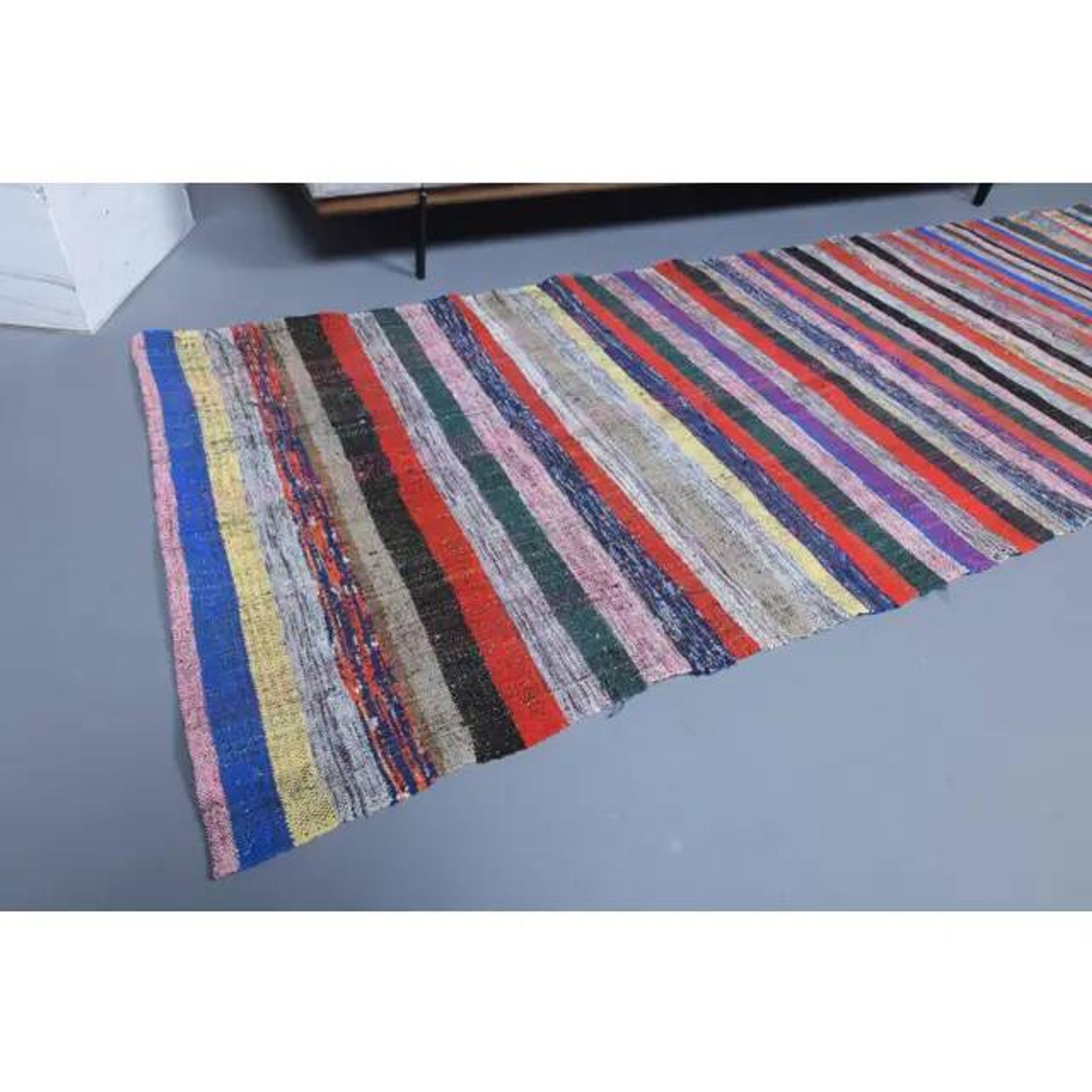 Vintage Turkish Hand-Knotted Wool Cotton Red Kilim Runner Rug 100x335