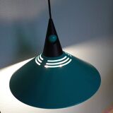 Emerald blue metal pendant light, Memphis style, space age -1980-
