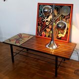 Coffee table vintage iron lava stone and wood