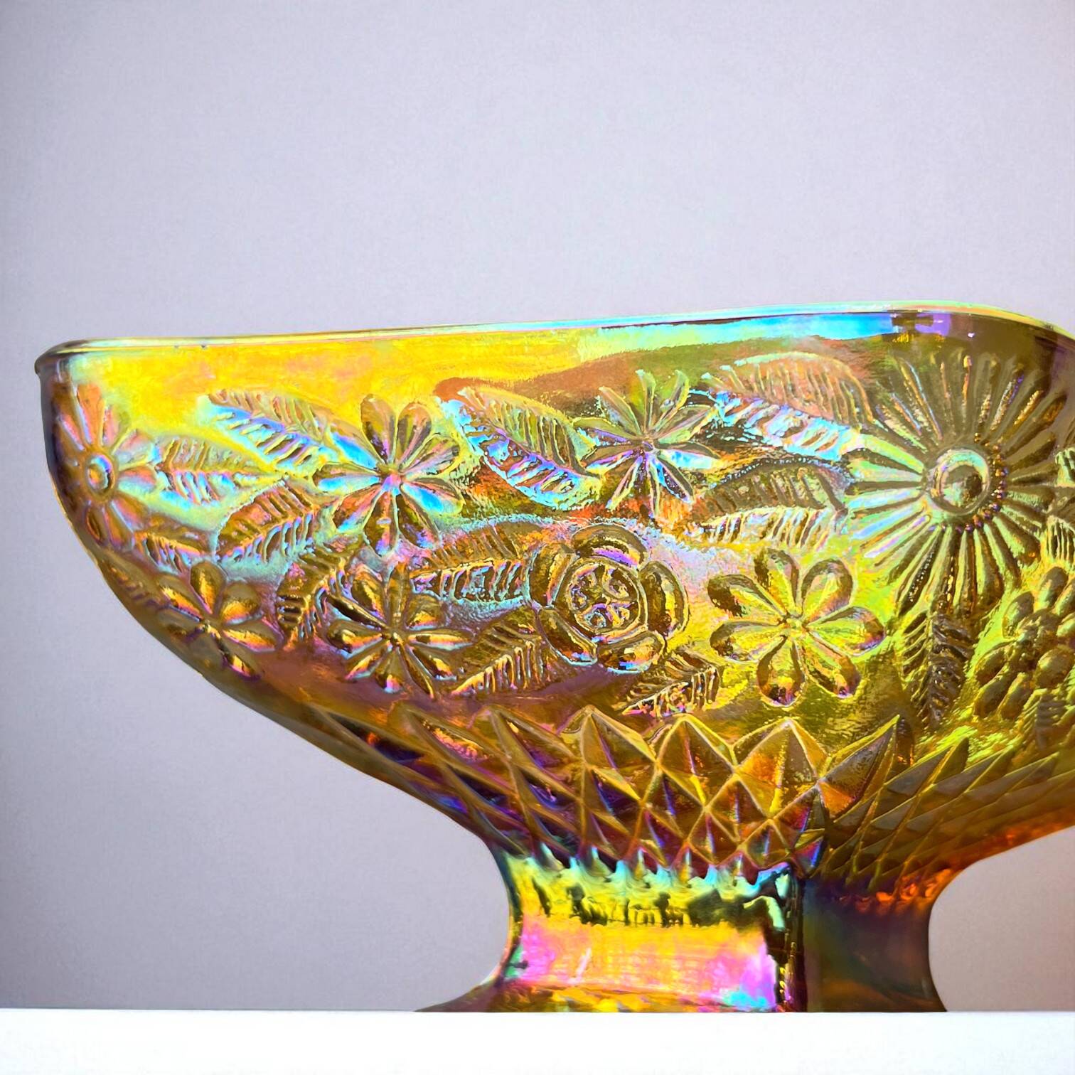 Carnival yellow iridescent glass cup candy dish Indiana Glass 1970s