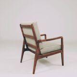 Fauteuil vintage olive vert velours côtelé 1960