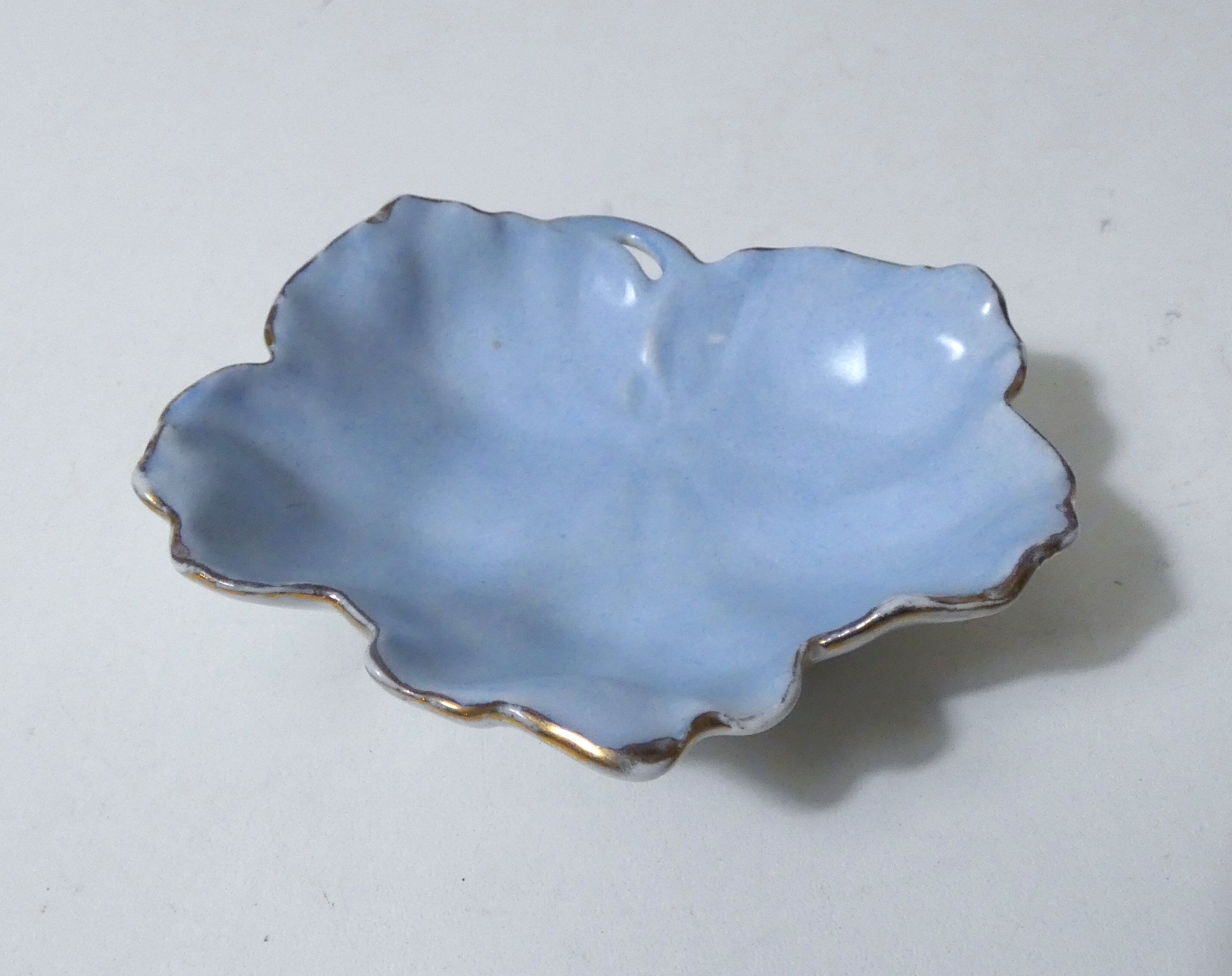 antique blue and gold leaf dish in Limoges porcelain