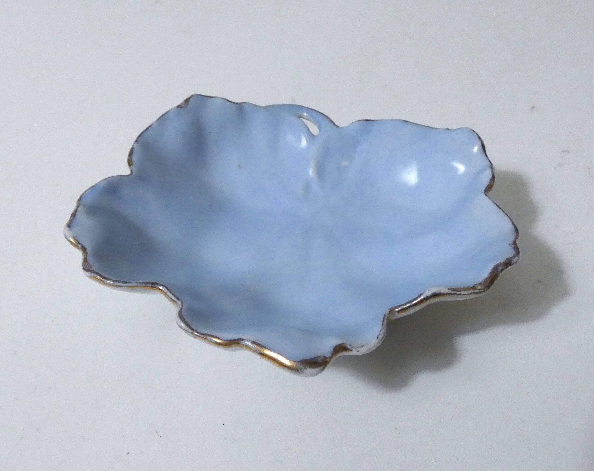 antique blue and gold leaf dish in Limoges porcelain