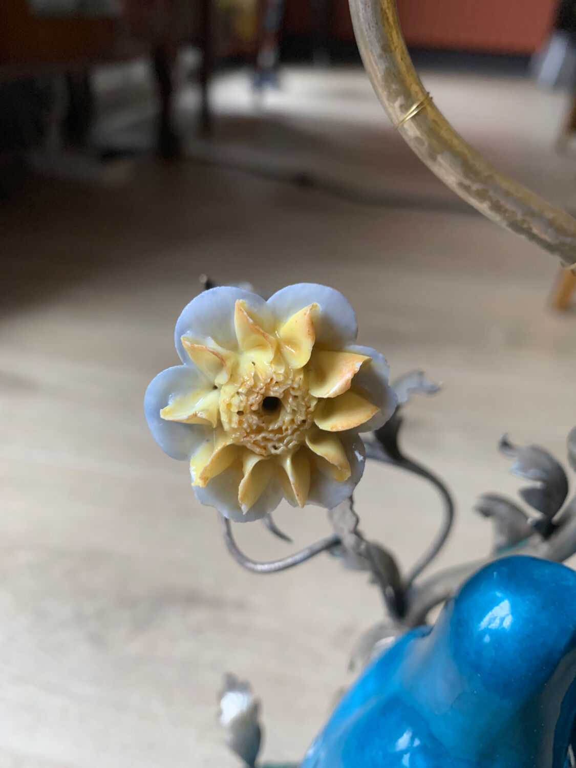 Superb Arras Lamp & Flower Faience - Silvered Bronze - Boler brand -