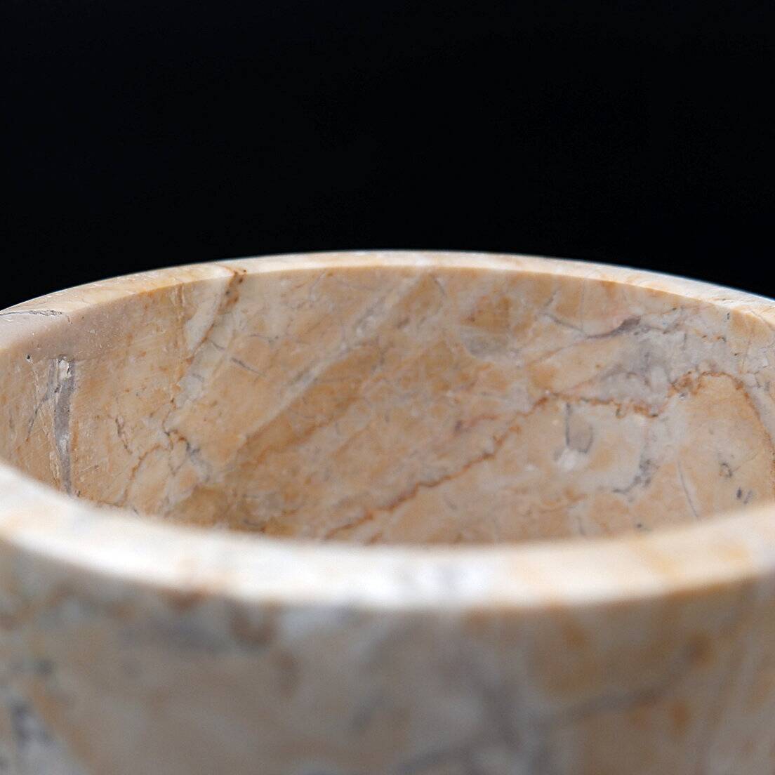 Cylindrical marble vase with fossil motif