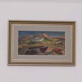 Original mid-century Swedish oil on panel – “Coast” by E. Kruger – vintage & framed – 49 × 33 cm