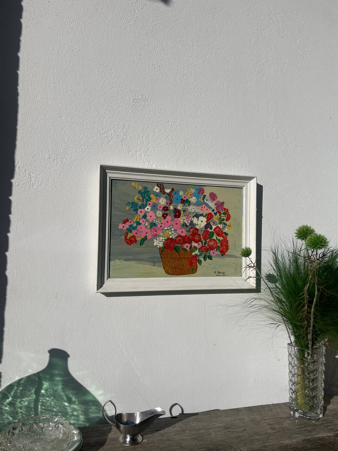 Peinture bouquet de fleurs tableau naïf