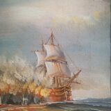 Oil on canvas signed Haney marine in gold frame