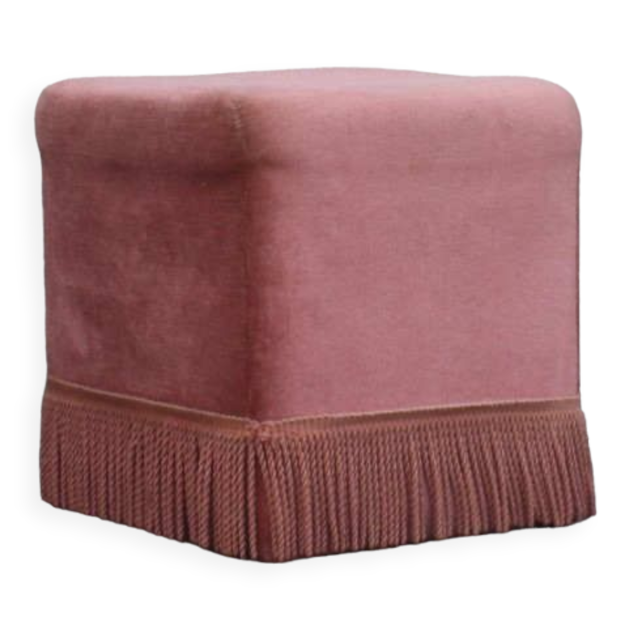 Pink velvet pouf with fringes