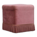 Pink velvet pouf with fringes