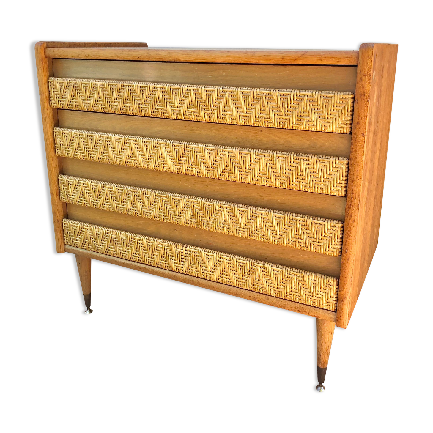 Chest of drawers wood and rattan 60's