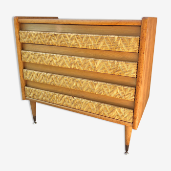 Chest of drawers wood and rattan 60's