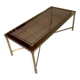 Neoclassical rectangular coffee table in gilded brass and glass top