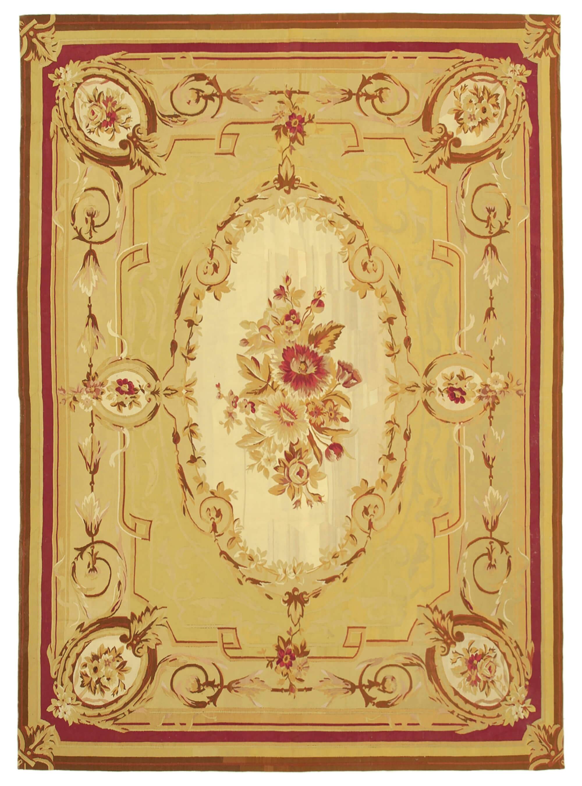 Handmade European Vintage Aubusson Kilim 260 cm x 368 cm