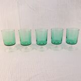 5 small glasses with green stemmed