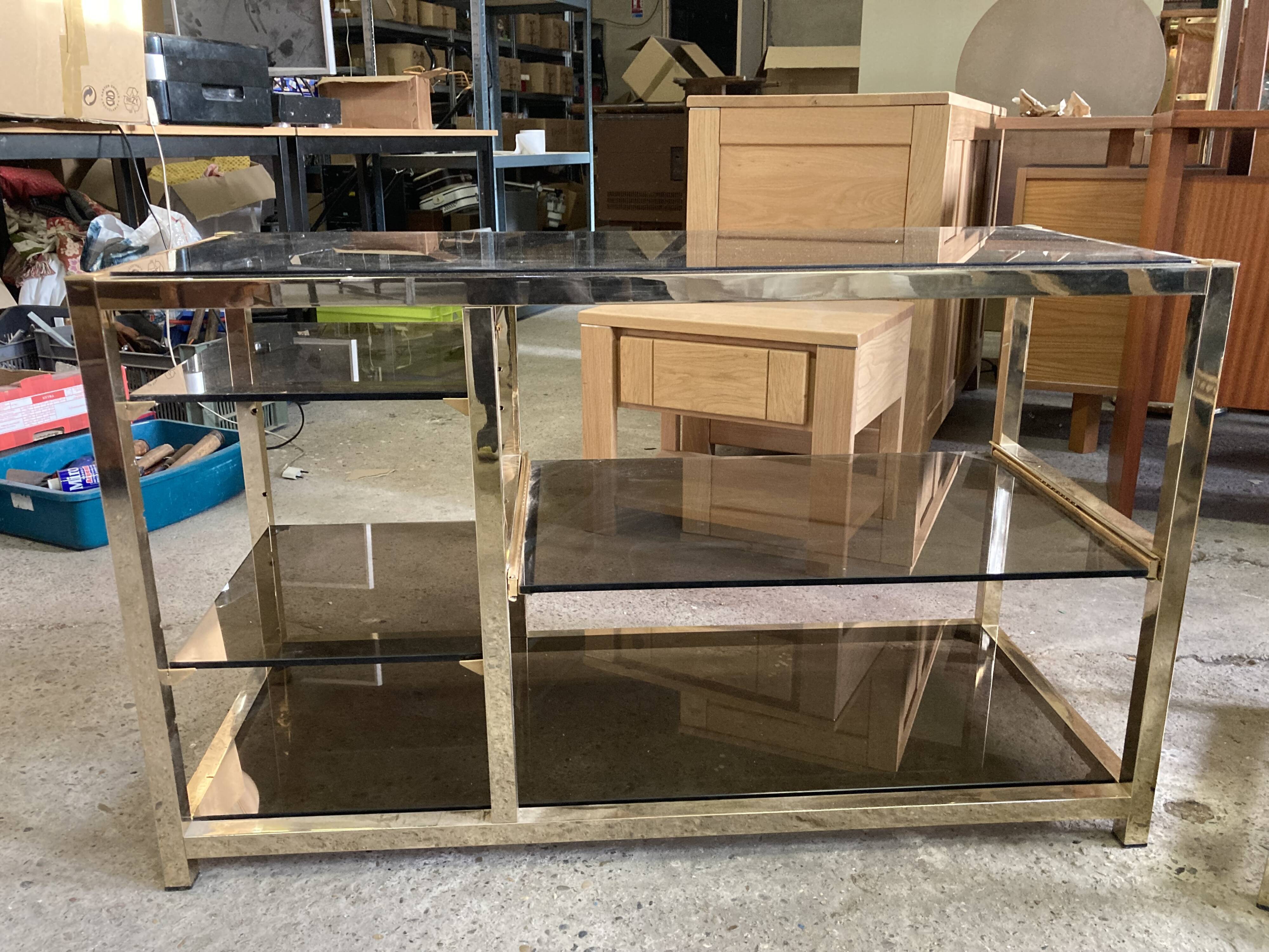 Storage modules in brass and smoked glass design 70s