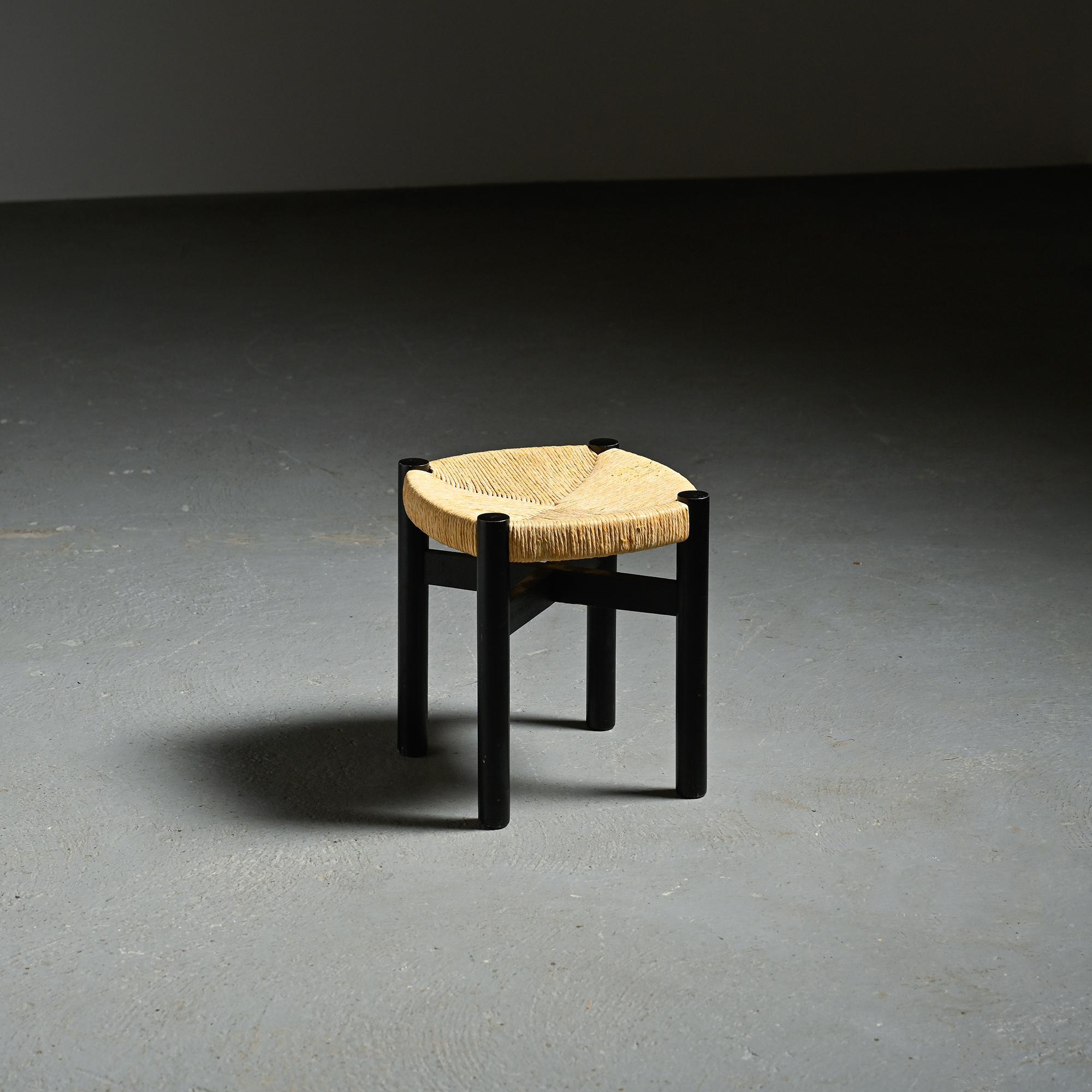 Méribel stool in black ash, Charlotte Perriand, 1950