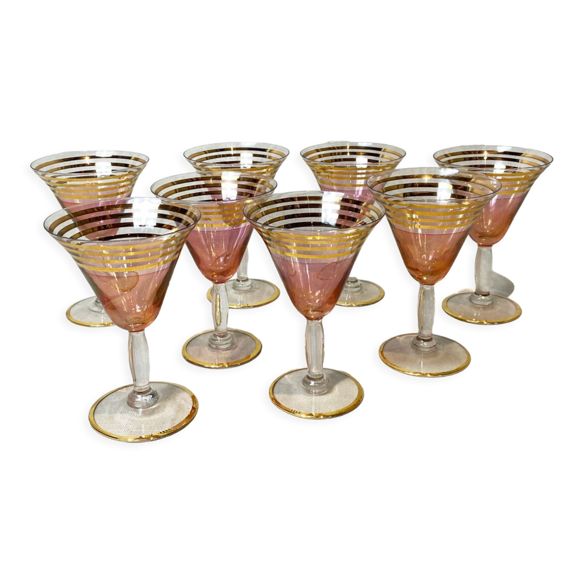 8 pink and gold champagen cups