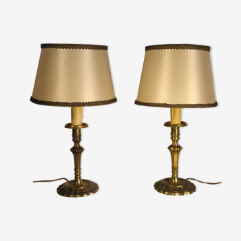 Pair of golden brass lamps