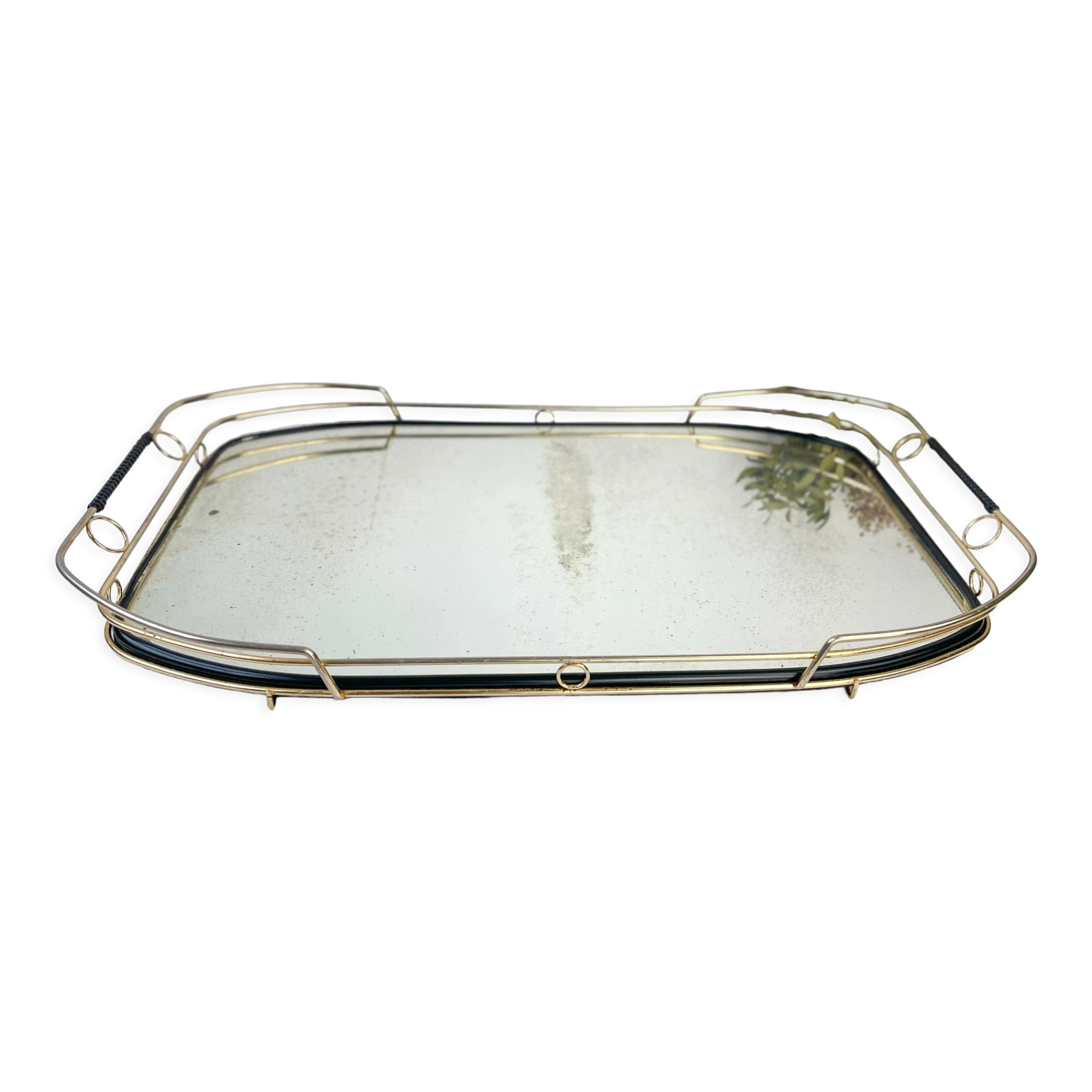 Art Deco style mirror and brass serving tray