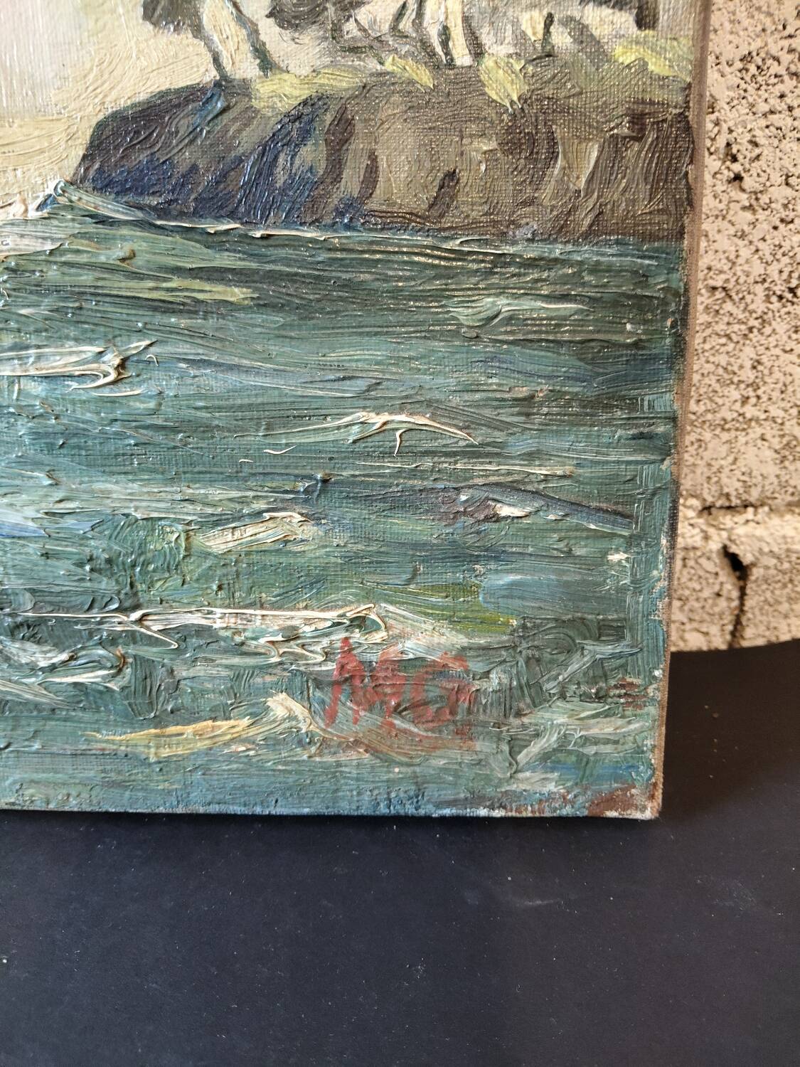 Oil on canvas of a Mediterranean seascape signed MG – 1950s/70s