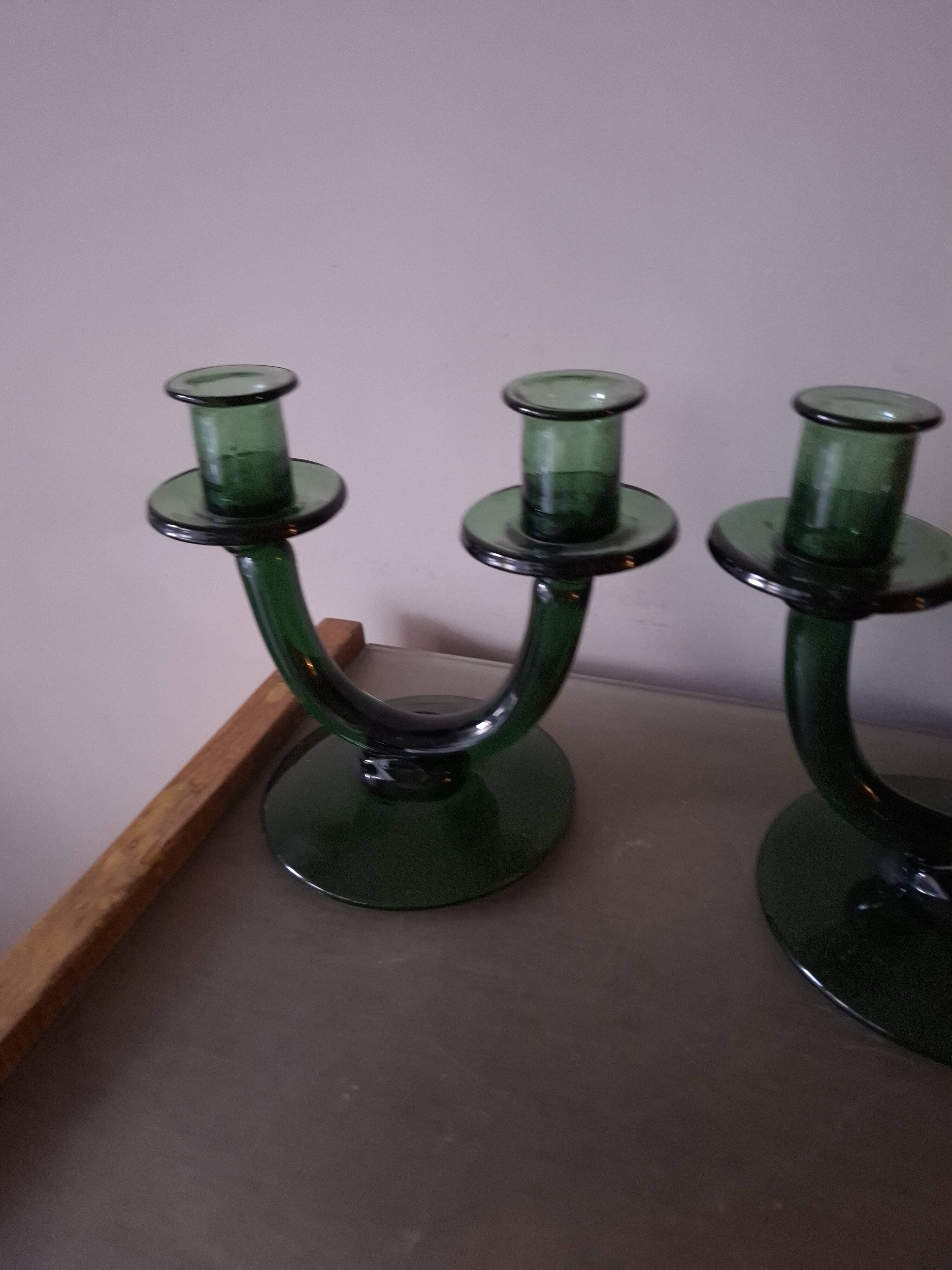 Pair of blown glass candlesticks